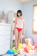 Satina Kashiwagi Satina red swimsuit red bikini lounging in the room010