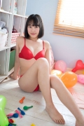 Satina Kashiwagi Satina red swimsuit red bikini lounging in the room023