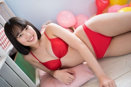 Satina Kashiwagi Satina red swimsuit red bikini lounging in the room028