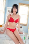 Satina Kashiwagi Satina red swimsuit red bikini lounging in the room044