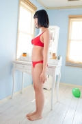 Satina Kashiwagi Satina red swimsuit red bikini lounging in the room047