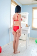 Satina Kashiwagi Satina red swimsuit red bikini lounging in the room050