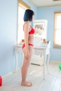 Satina Kashiwagi Satina red swimsuit red bikini lounging in the room051