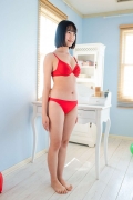 Satina Kashiwagi Satina red swimsuit red bikini lounging in the room052