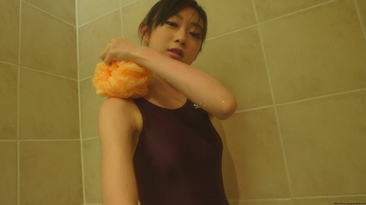 Misato Kawachi swimming suit brown bathroom25
