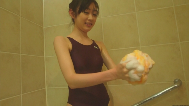 Misato Kawachi swimming suit brown bathroom34