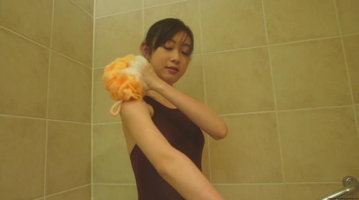 Misato Kawachi swimming suit brown bathroom36