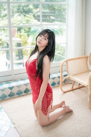 Red negligee Korean beauty12