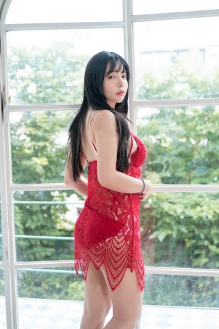 Red negligee Korean beauty27