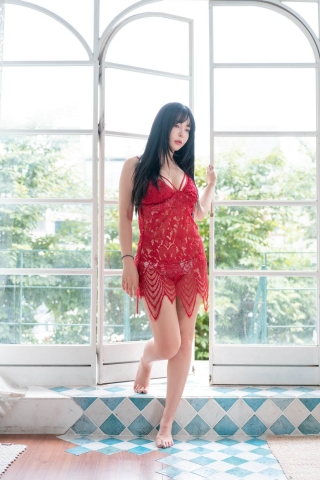 Red negligee Korean beauty41